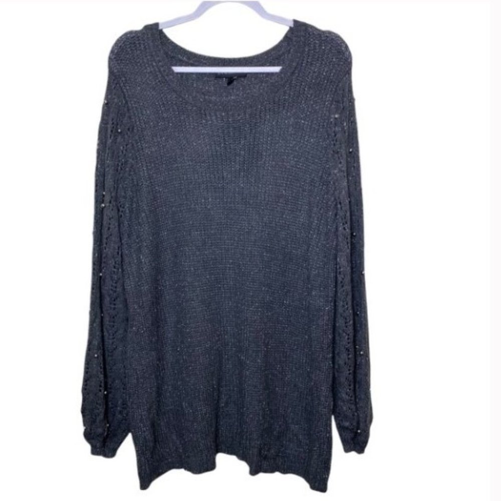 Lane Bryant Gray Beaded Sleeve Knit Plus Size Sweater 22/24